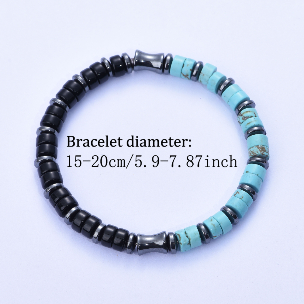 Natural Stone Stretch Beaded Bracelet with Turquoise and Onyx